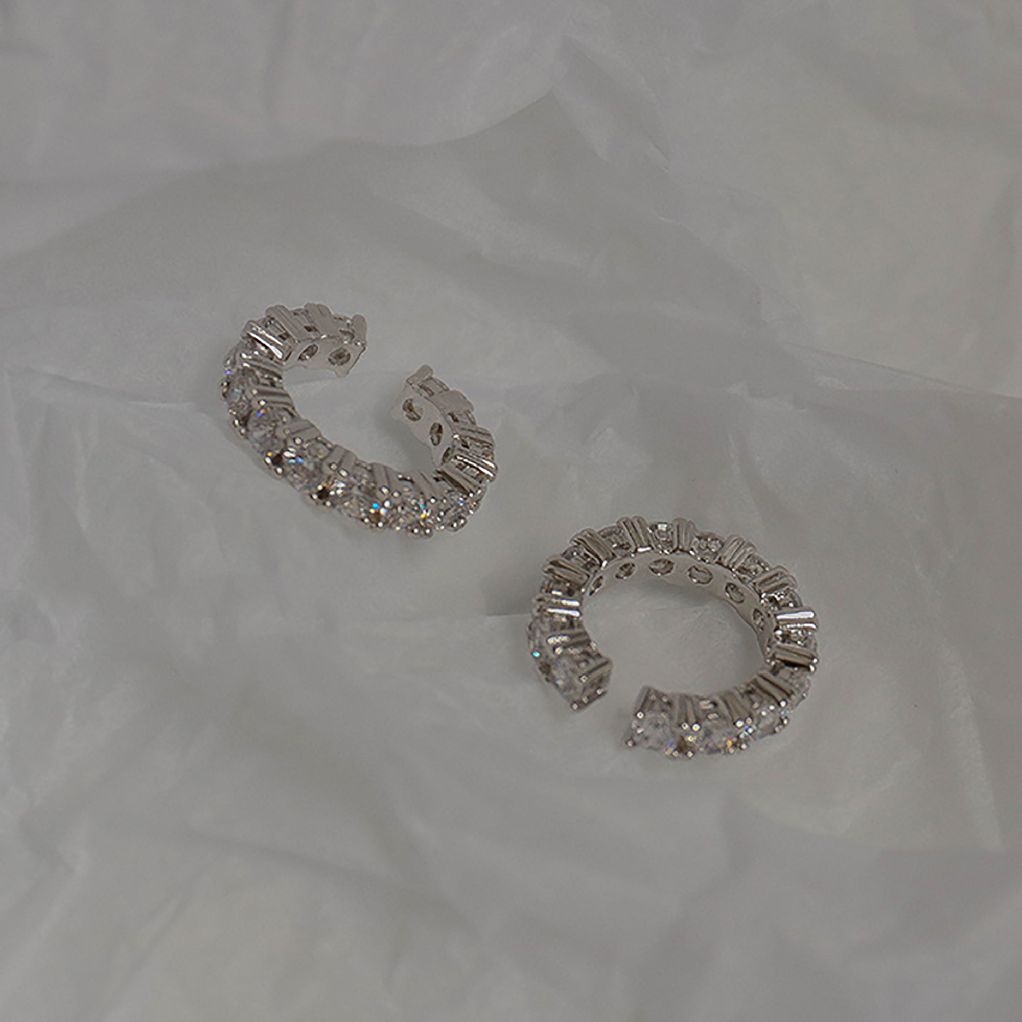 White Gold Plated w/ CZ Ear Cuff / Suspender Earrings