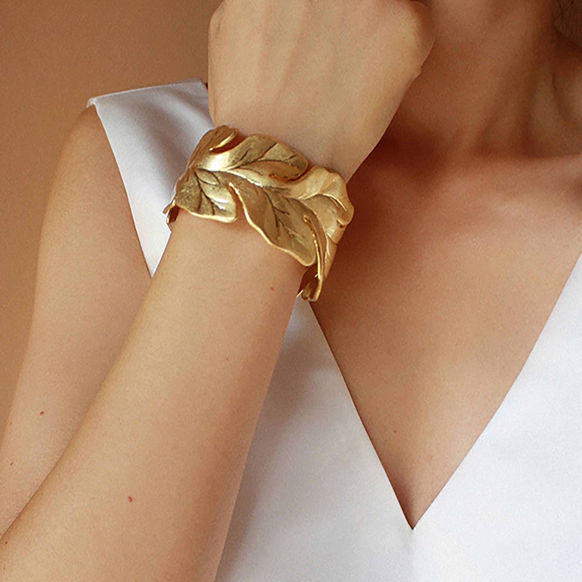 Gold Plated Leaf Cuff Bracelet Gift Wedding diamond Birthday Valentine Holiday Season KOL Influencer anniversay