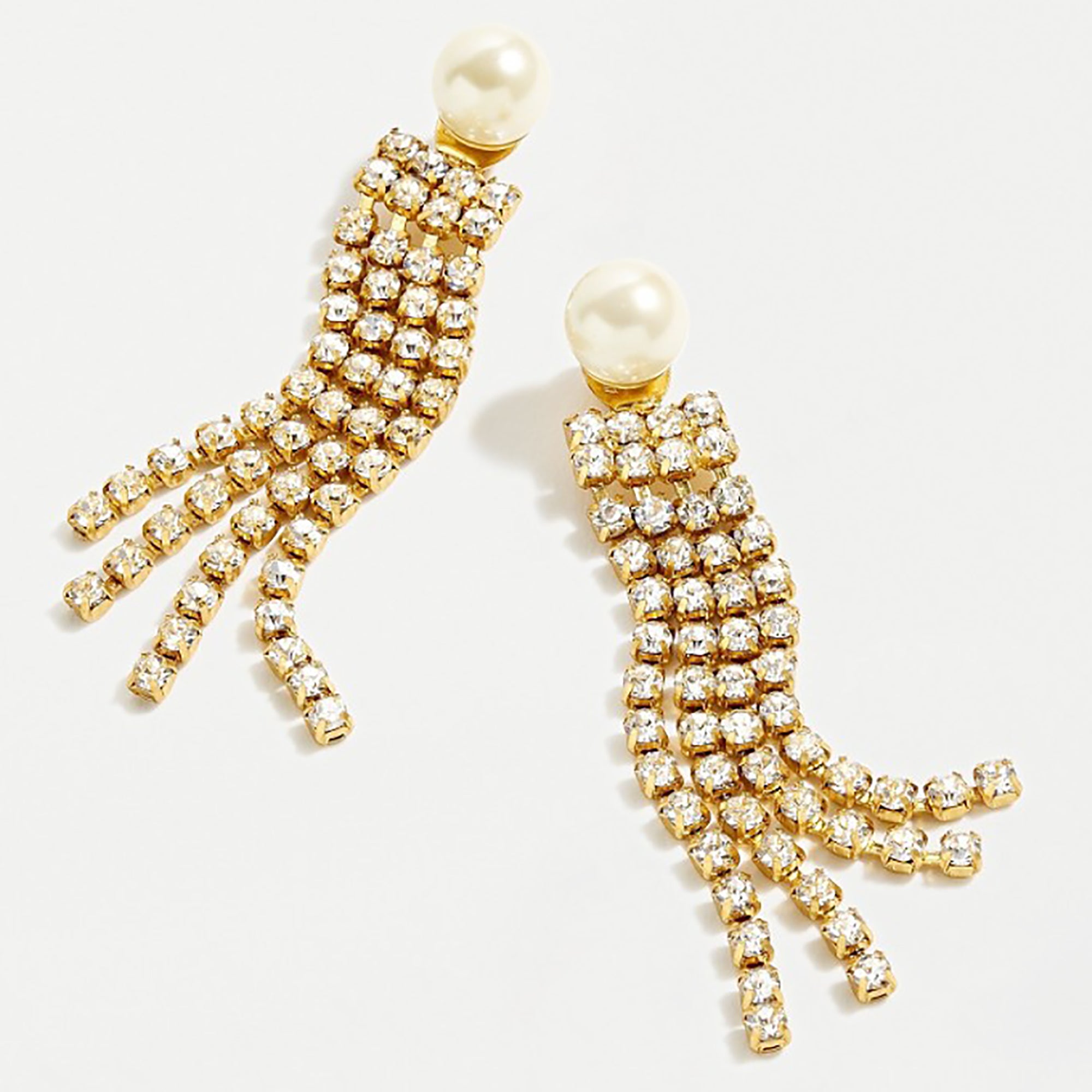 18K Gold Plated Pearl w/ CZ Tassels Double Side Earrings