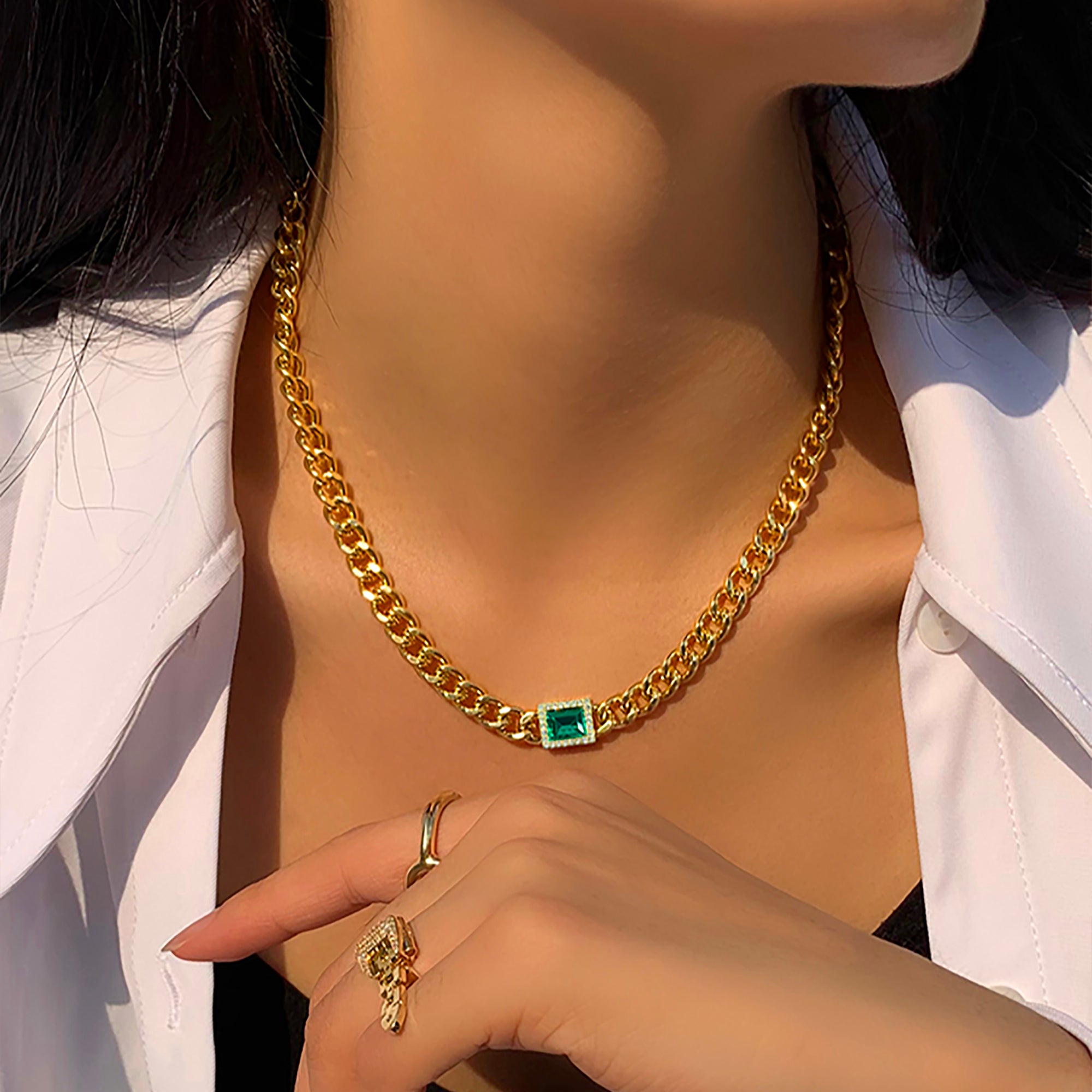 Handmade 18K Gold Plated Metal Chain w/ CZ Choker Necklace Gift wedding influencer styling KOL / Youtuber / Celebrity / Fashion Icon picked