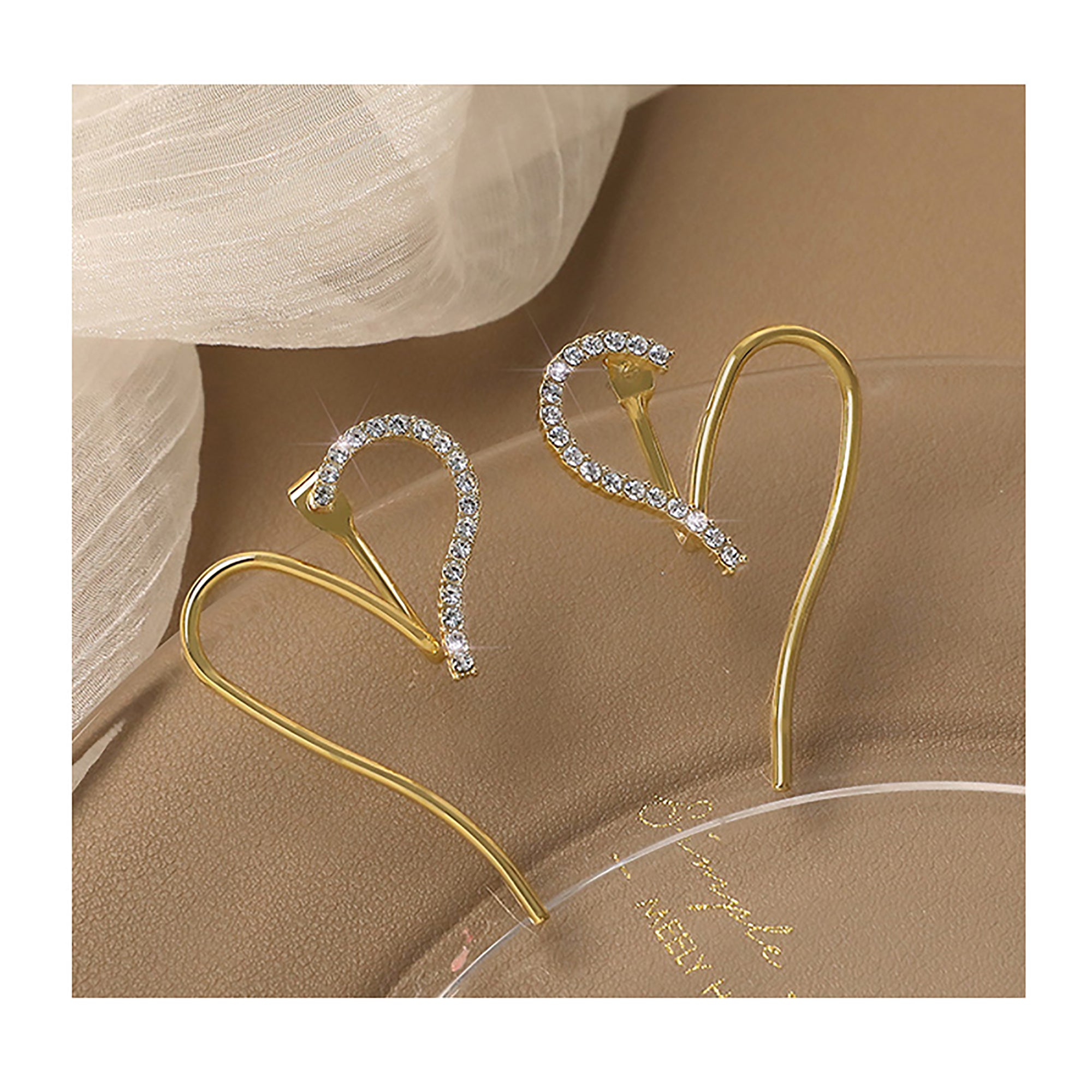 18K Gold Plated CZ Heart Double Side Earrings Gift wedding influencer styling KOL / Youtuber / Celebrity / Fashion Icon picked