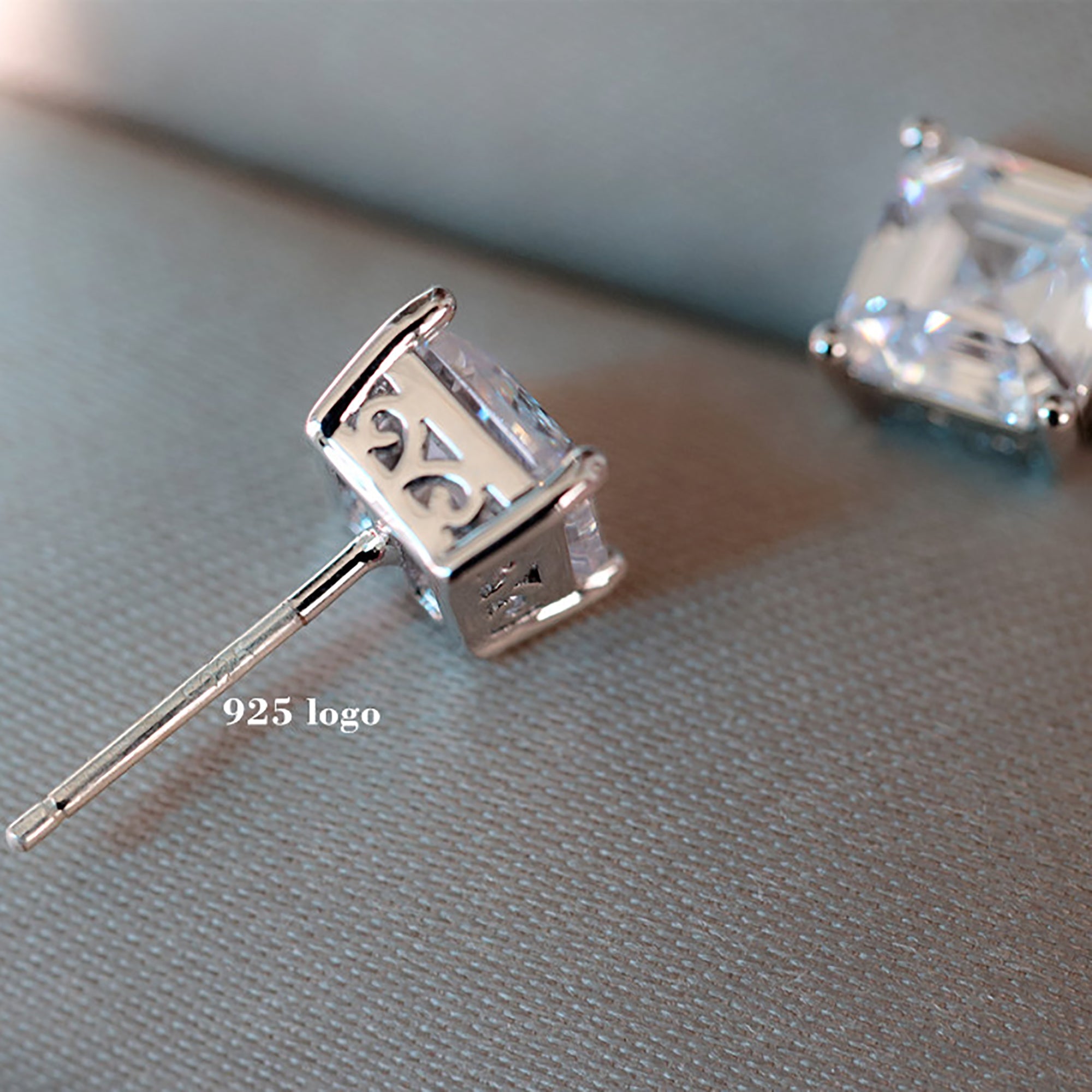 Princess Cut CZ Stud Earrings Adjustable gift valentine's Day Birthday anniversary KOL fashion