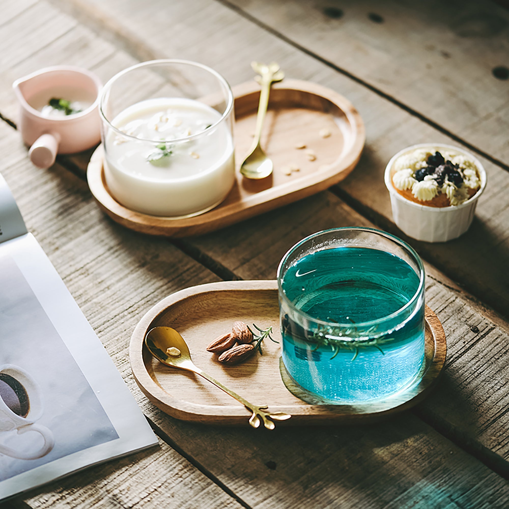 Glasses Coffee cup with Wooden Tray Set