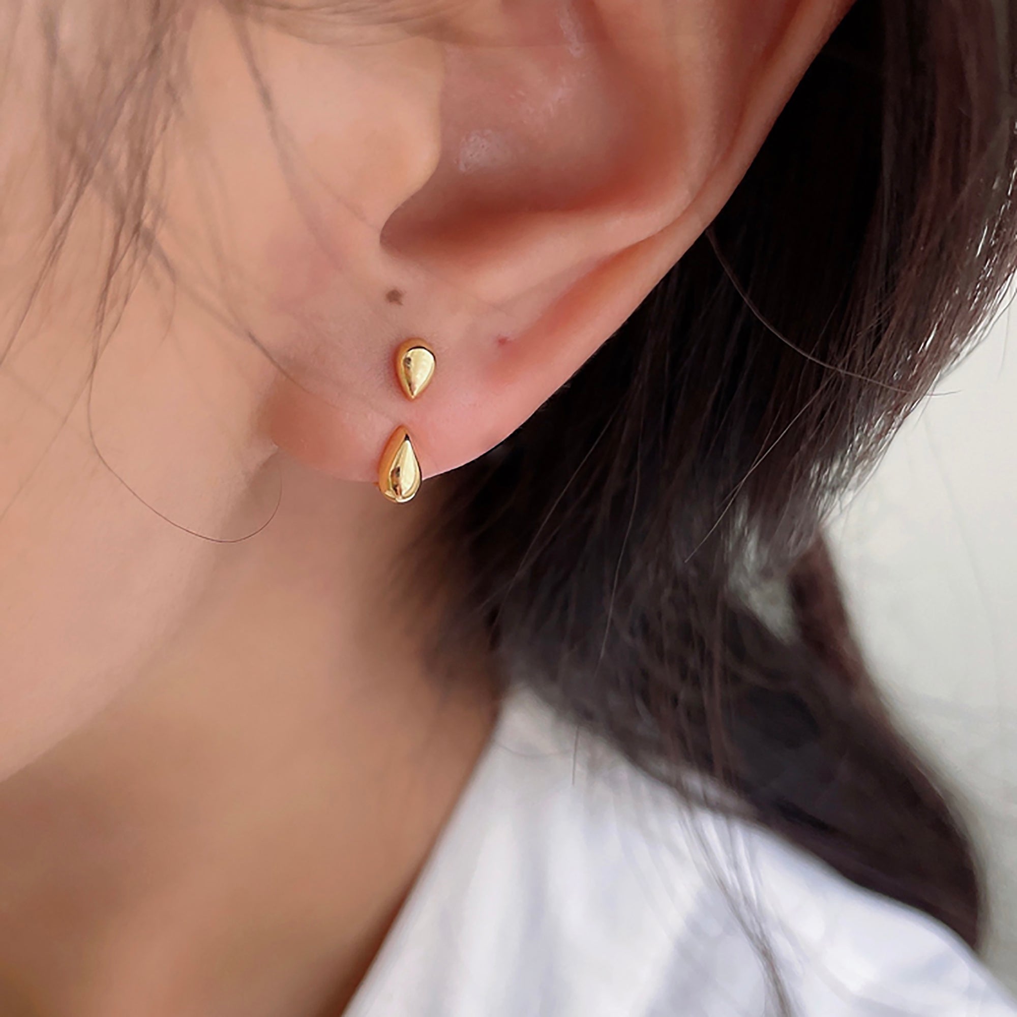 18K Gold Tear Double Side Earrings Ear Cuff Gift Valentine day KOL Birthday Gift