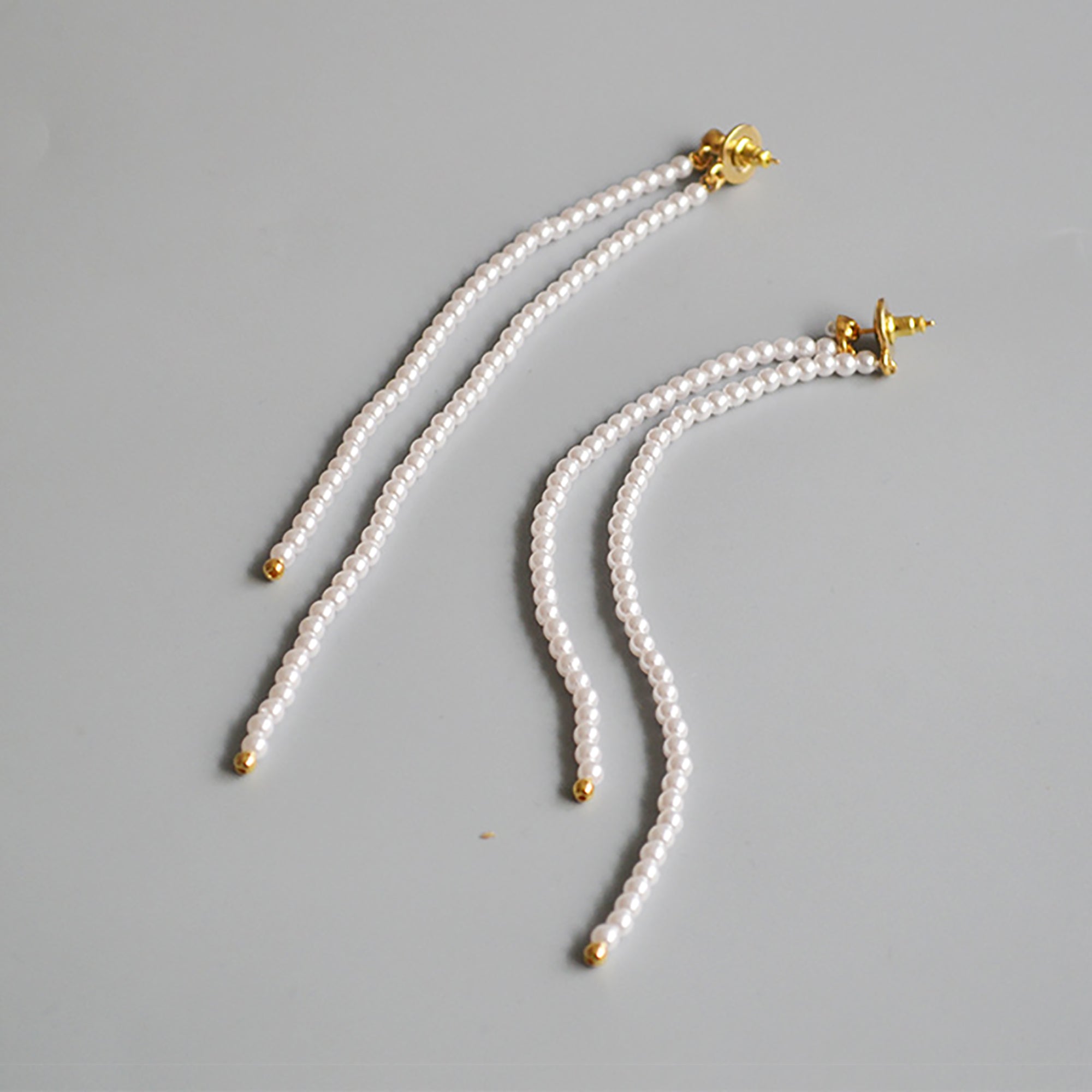 18K Gold Plated Freshwater Pearl Link Double Side Earrings Valentine Day Gift