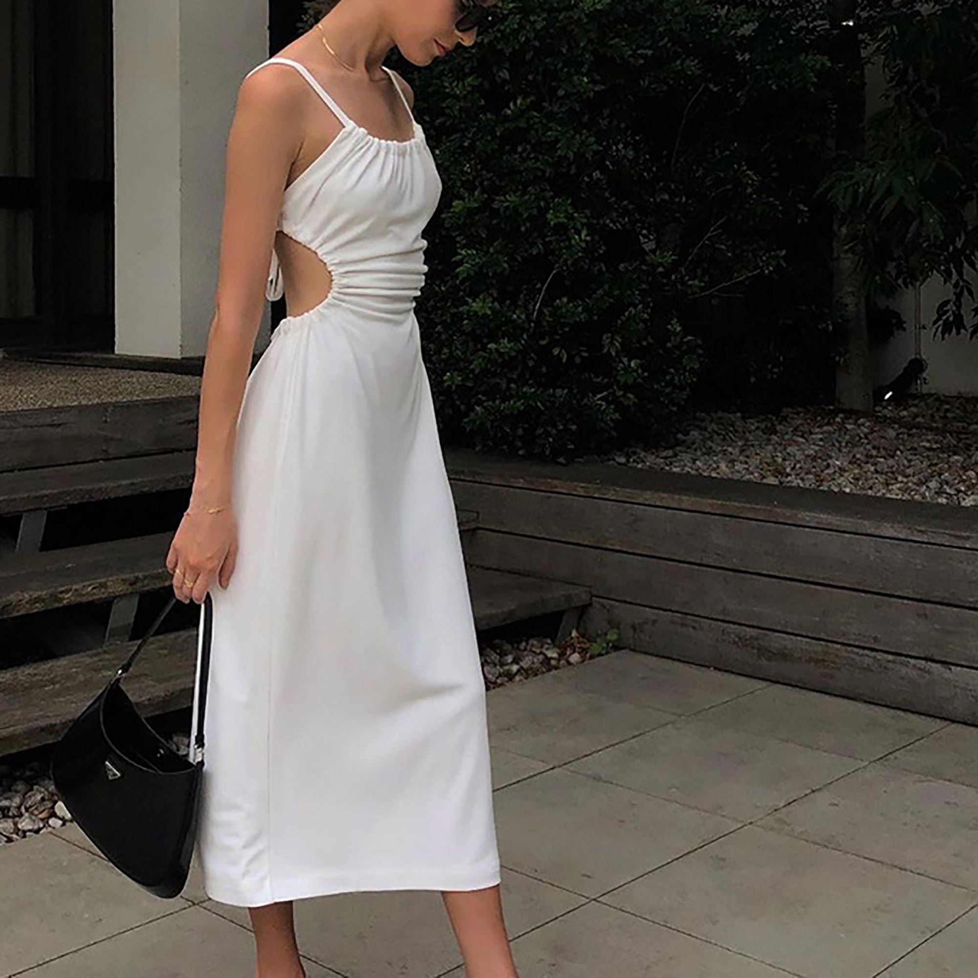 2 Colors Womens Fashion Black / White Slim Mid Length Summer Dress with Sling