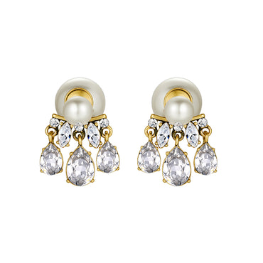 18K Gold Plated Pearl w/ CZ Double Side Earrings Gift wedding influencer styling KOL / Youtuber / Celebrity / Fashion Icon picked