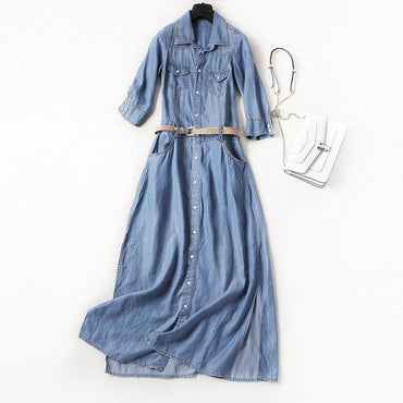 Denim Maxi Dress - 3/4 length sleeve