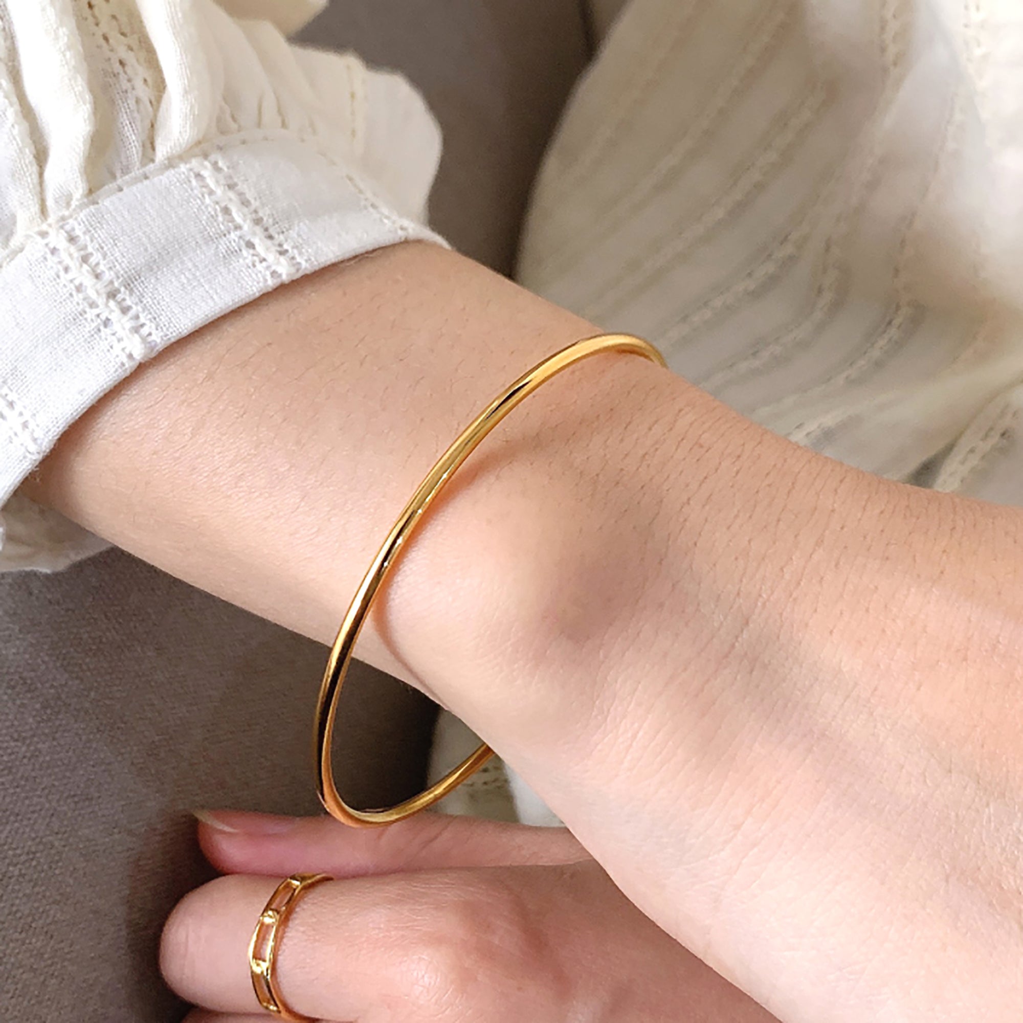 2 in 1 18K Gold Plated Simple Bangle Bracelet Valentine Day Gift Mother's Day