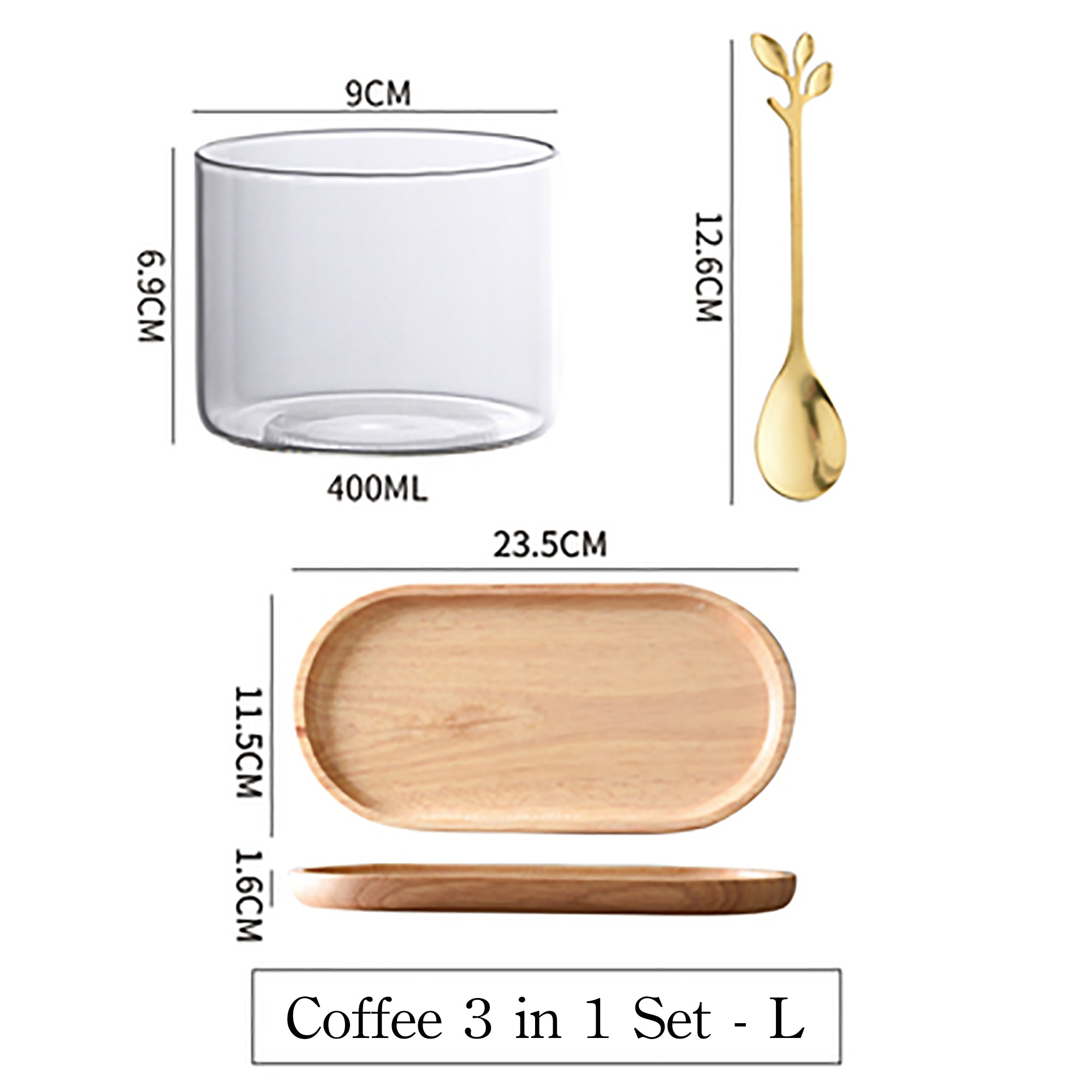 Glasses Coffee cup with Wooden Tray Set