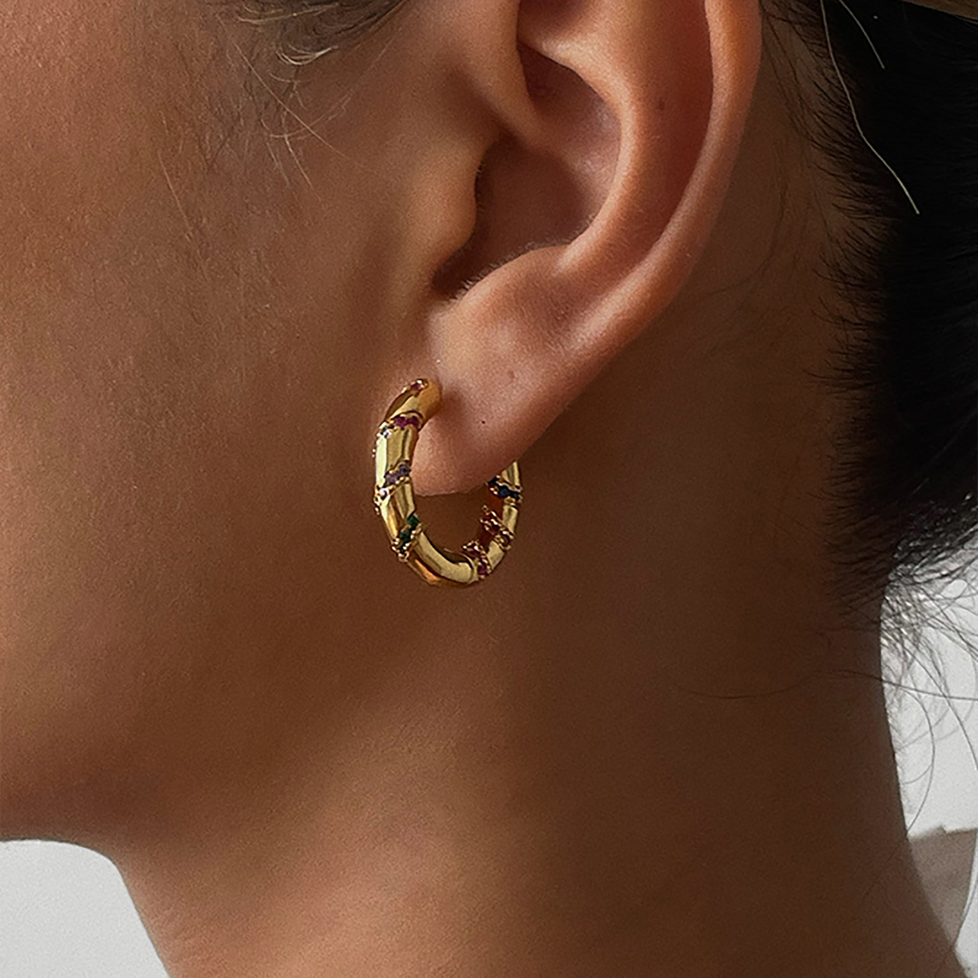 18K Gold Plated Swirl CZ Hoop Earrings