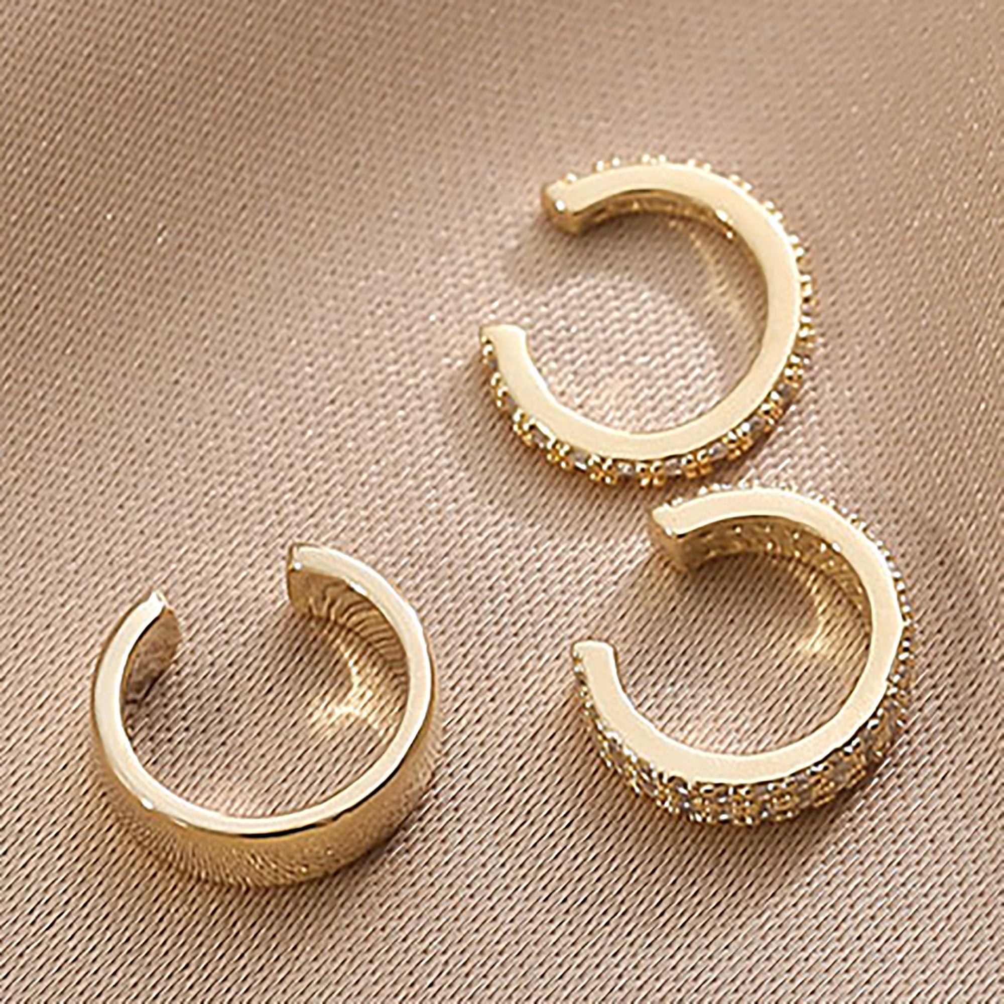 3 in 1 18K Gold CZ Hoop Suspender Earrings Ear Cuff Gift Valentine day KOL Birthday Gift