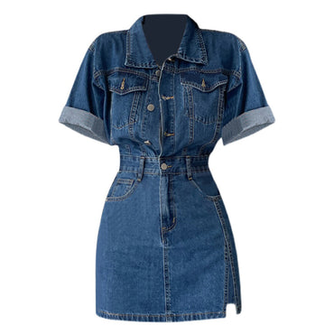 Denim Short Sleeves Mini Dress