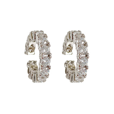 White Gold Plated w/ CZ Ear Cuff / Suspender Earrings