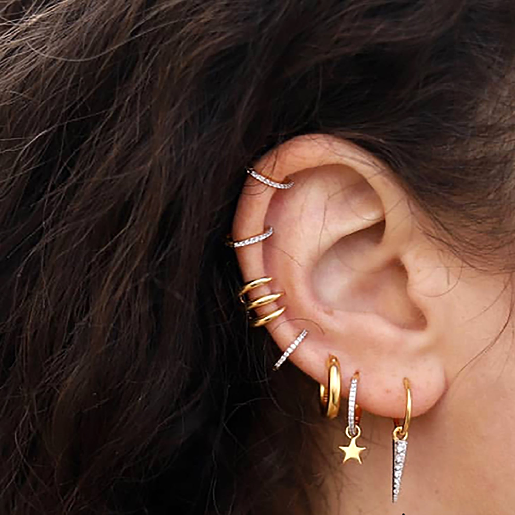 18K Gold Plated Hoop w/ CZ Spike Earrings