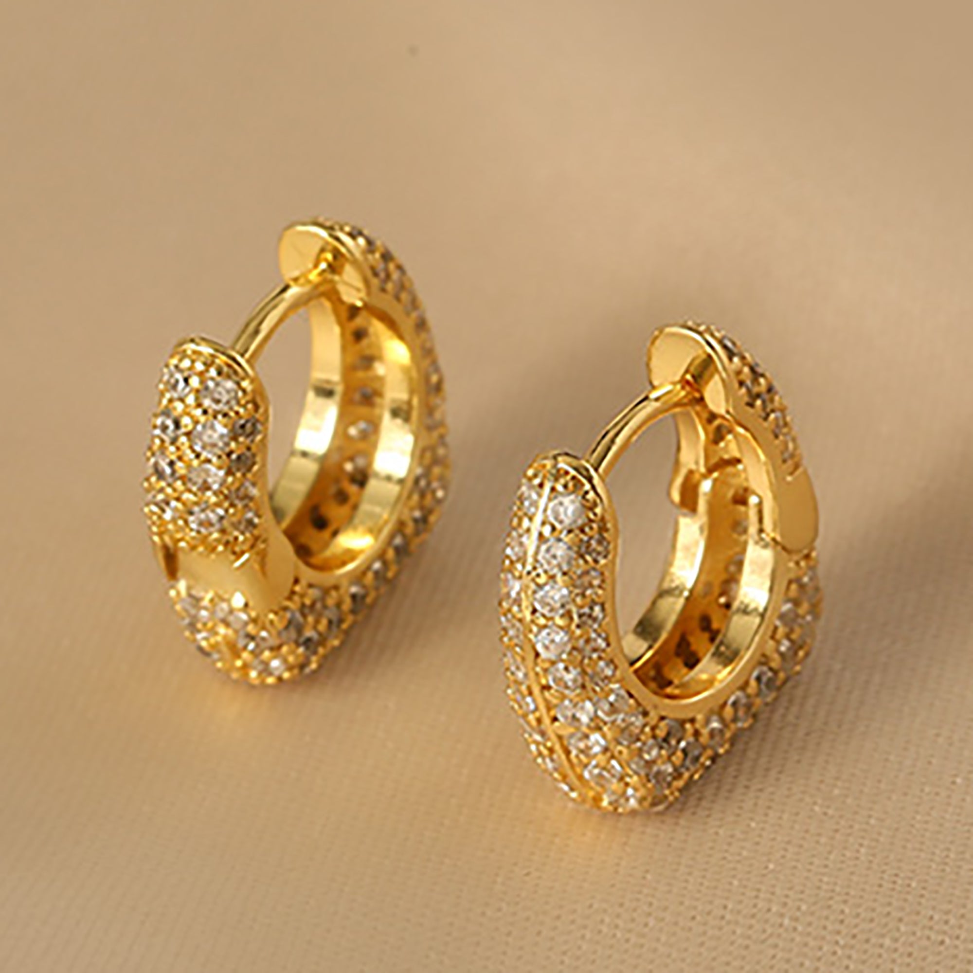 18K Gold Color CZ Hoop Earrings Gift Valentine day KOL Birthday Gift