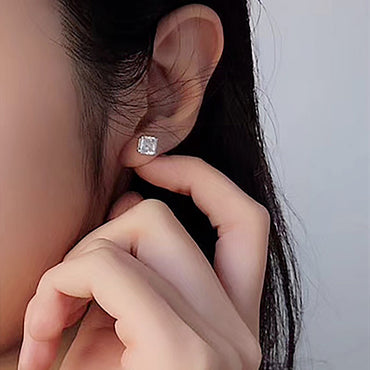 Princess Cut CZ Stud Earrings Adjustable gift valentine's Day Birthday anniversary KOL fashion