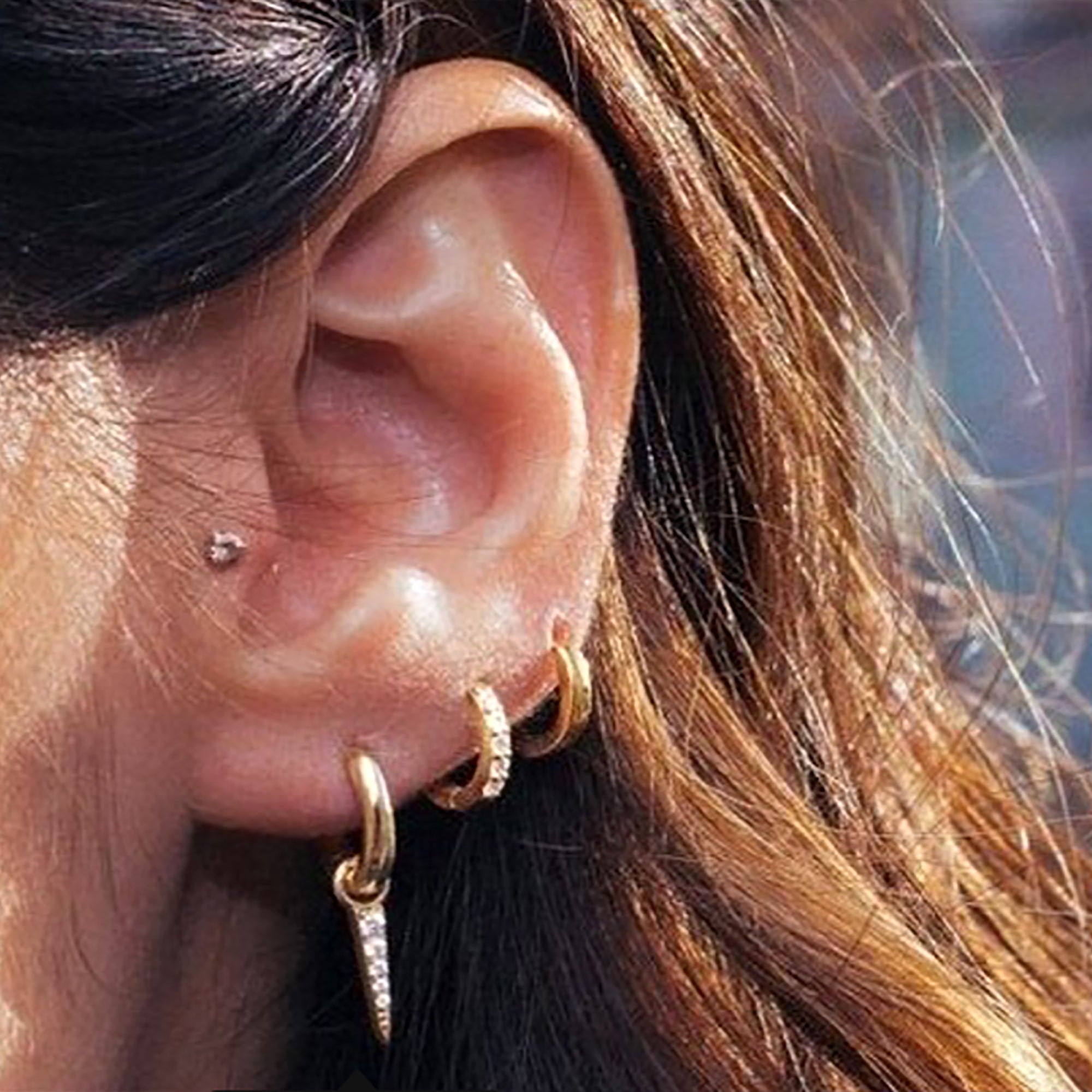 18K Gold Plated Hoop w/ CZ Spike Earrings