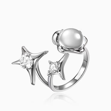 White Gold Plated CZ Stars Cocktail Ring gift holiday