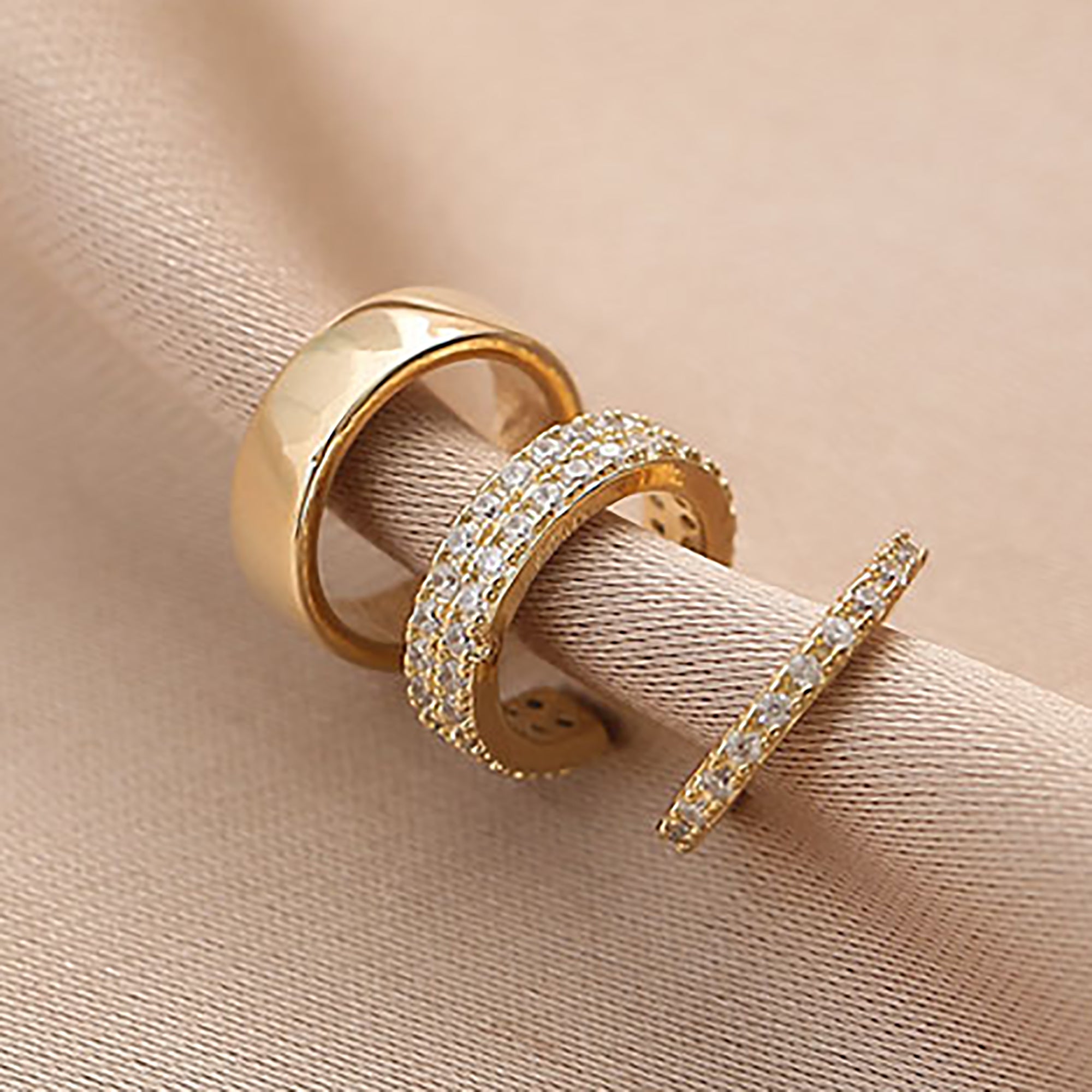 3 in 1 18K Gold CZ Hoop Suspender Earrings Ear Cuff Gift Valentine day KOL Birthday Gift