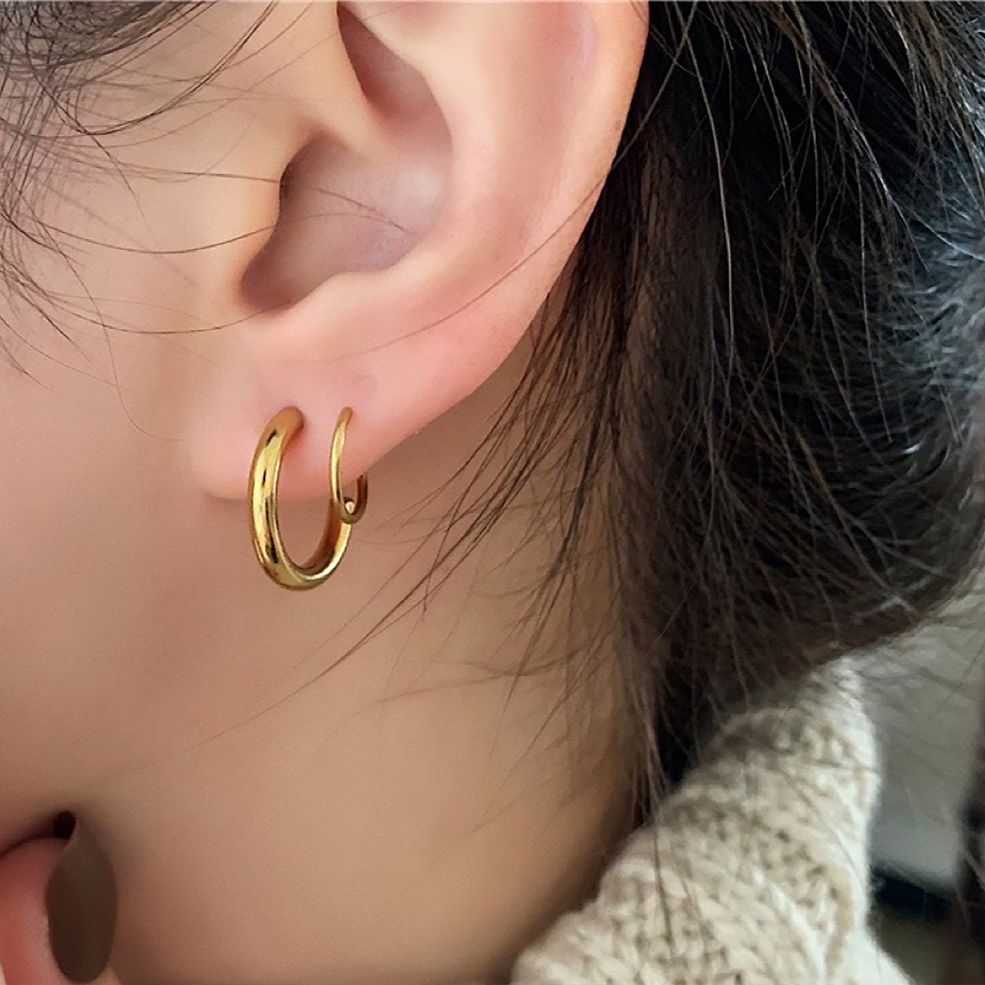 Gold Plated Layered Hoop Earrings Gift wedding influencer styling KOL / Youtuber / Celebrity / Fashion Icon