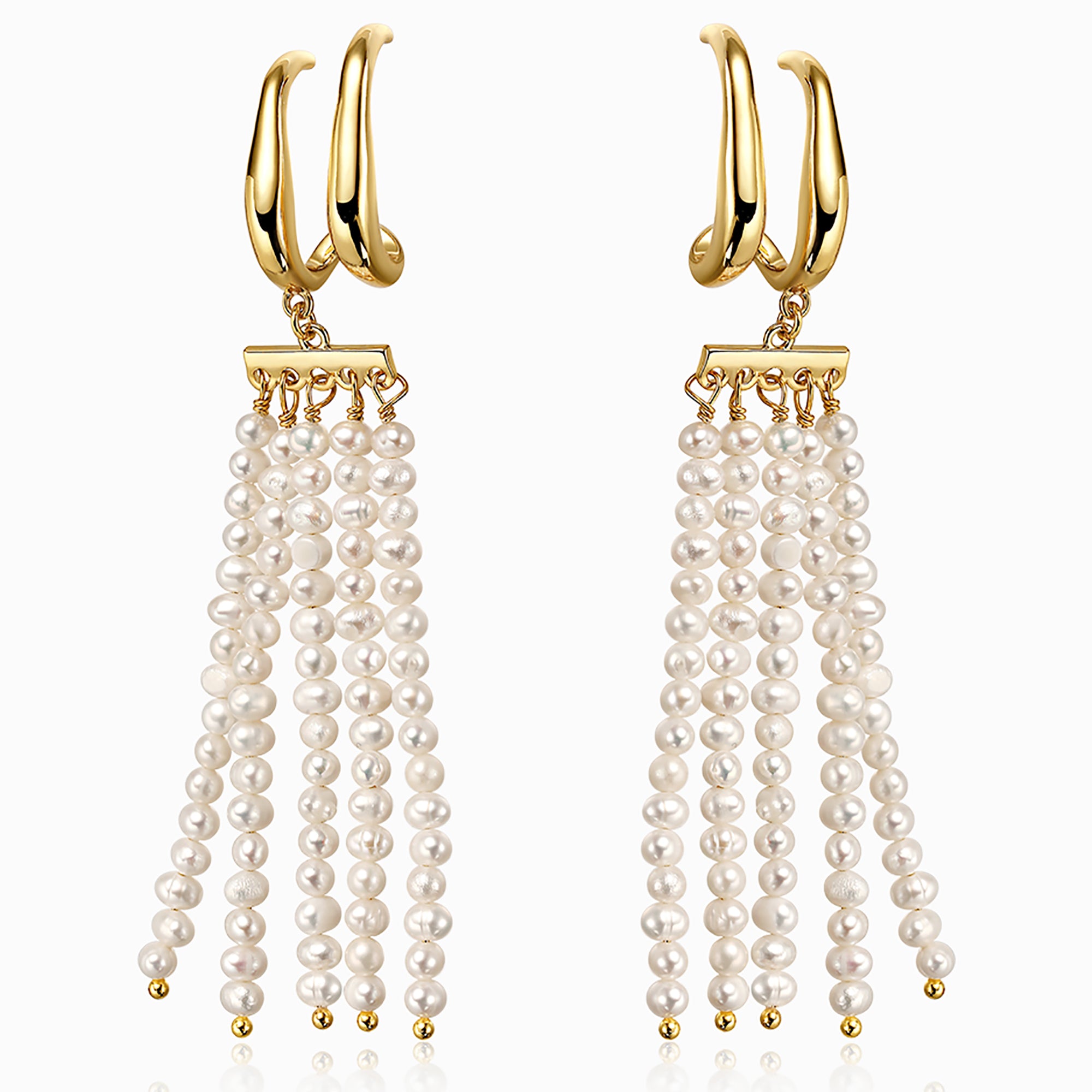 18K Gold Plated Pearl Tassels Suspender Earrings gift holiday