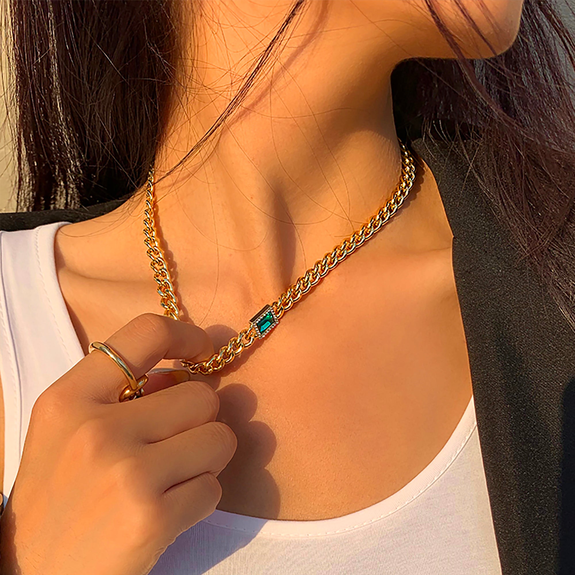 Handmade 18K Gold Plated Metal Chain w/ CZ Choker Necklace Gift wedding influencer styling KOL / Youtuber / Celebrity / Fashion Icon picked