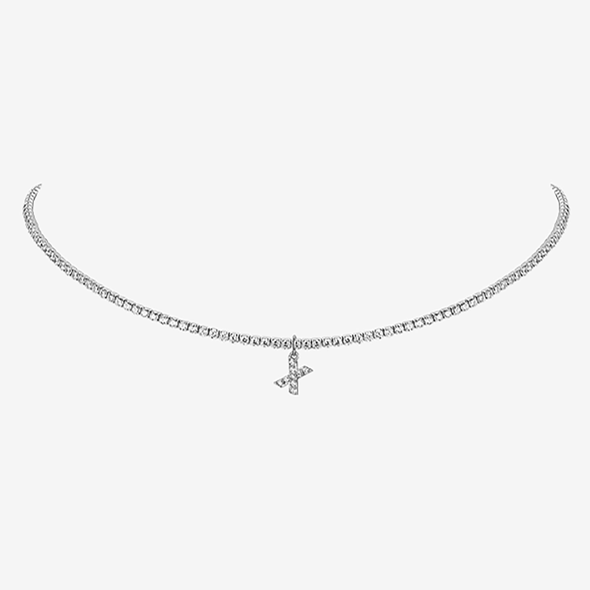 White Gold Plated CZ Letters / Initial Choker Necklace