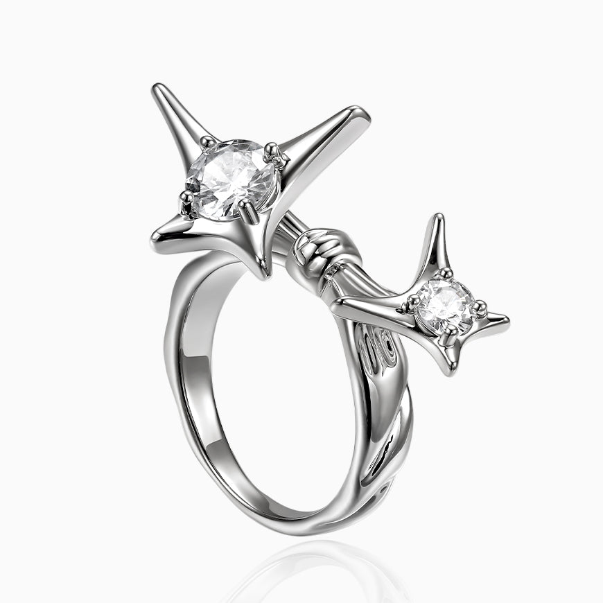 White Gold Plated CZ Stars Cocktail Ring gift holiday