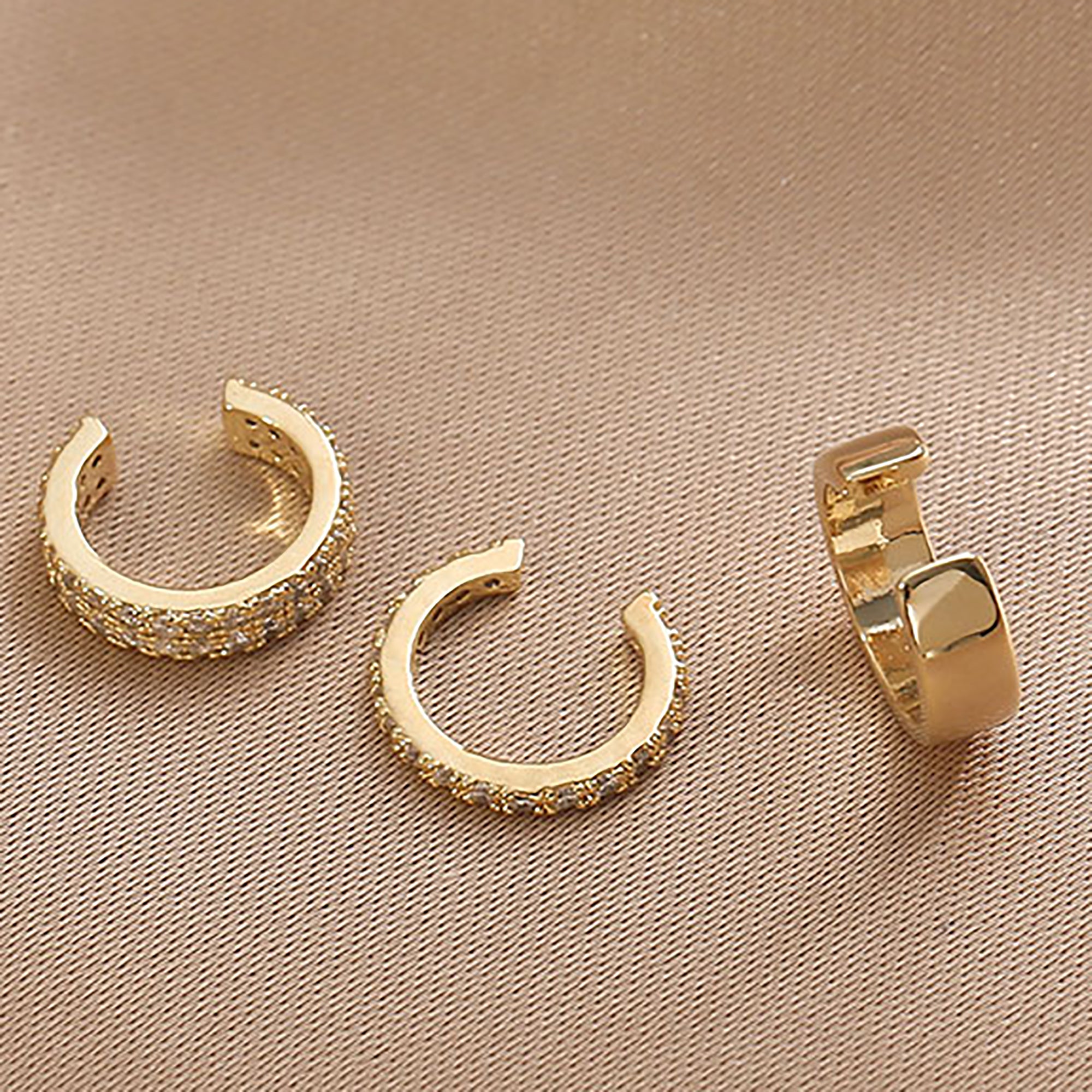 3 in 1 18K Gold CZ Hoop Suspender Earrings Ear Cuff Gift Valentine day KOL Birthday Gift