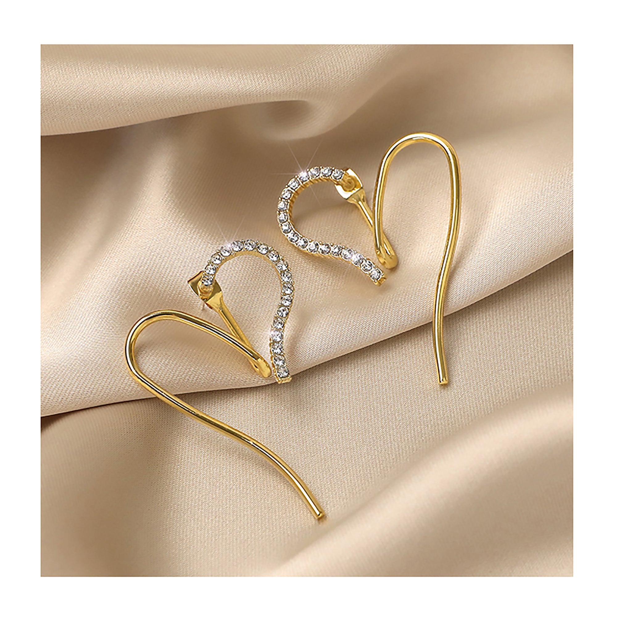 18K Gold Plated CZ Heart Double Side Earrings Gift wedding influencer styling KOL / Youtuber / Celebrity / Fashion Icon picked