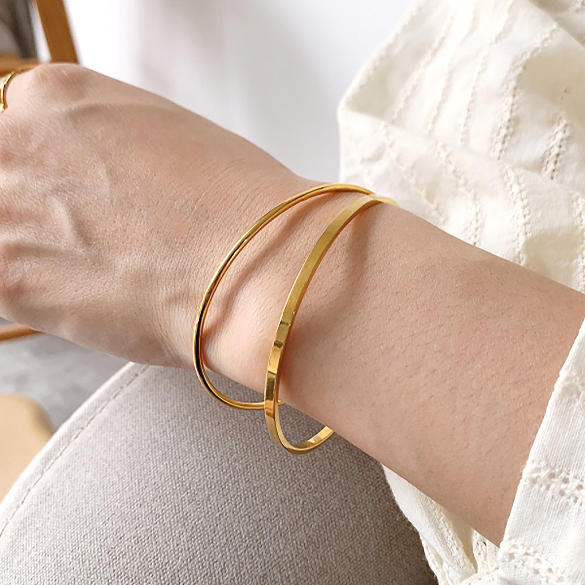 2 in 1 18K Gold Plated Simple Bangle Bracelet Valentine Day Gift Mother's Day