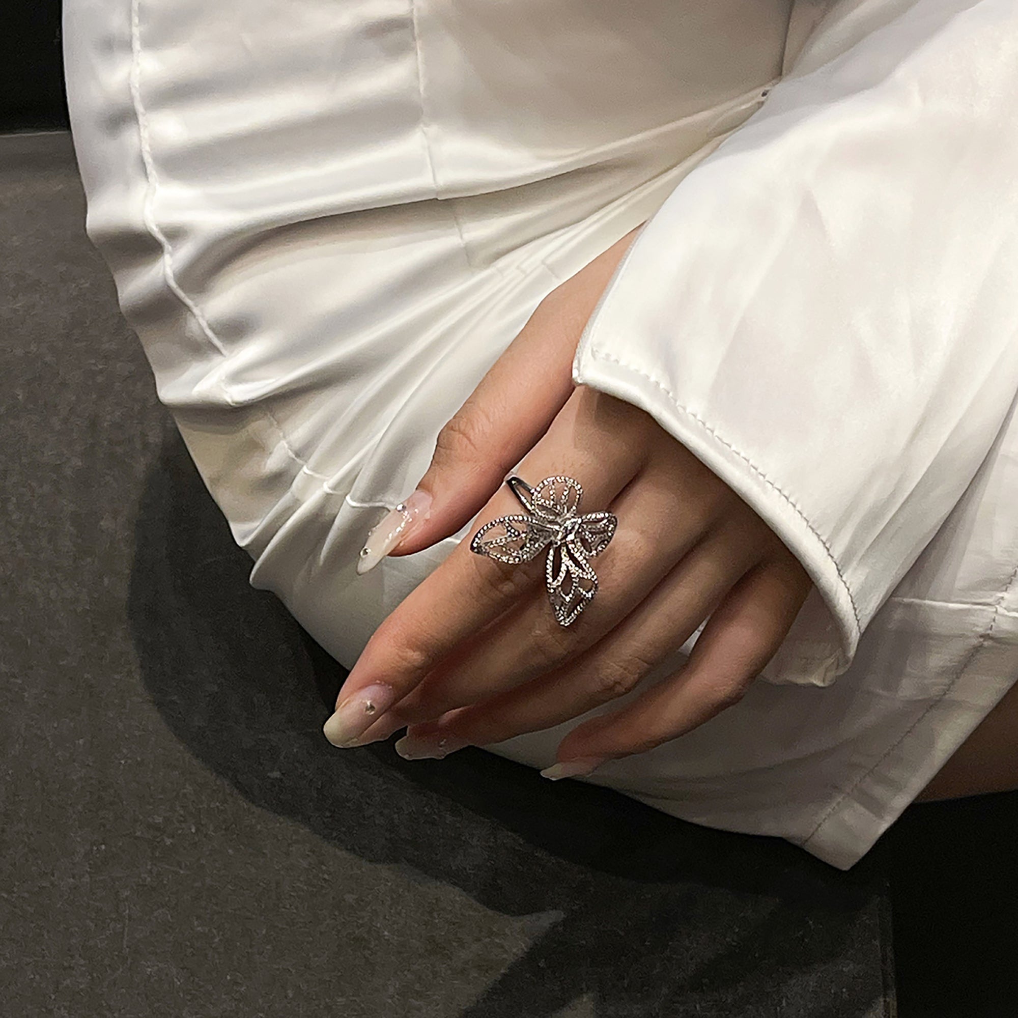 White Gold Plated CZ Butterfly Ring gift