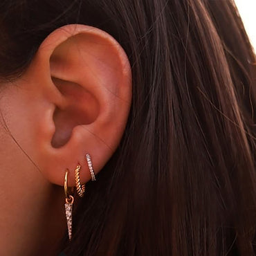 18K Gold Plated Hoop w/ CZ Spike Earrings