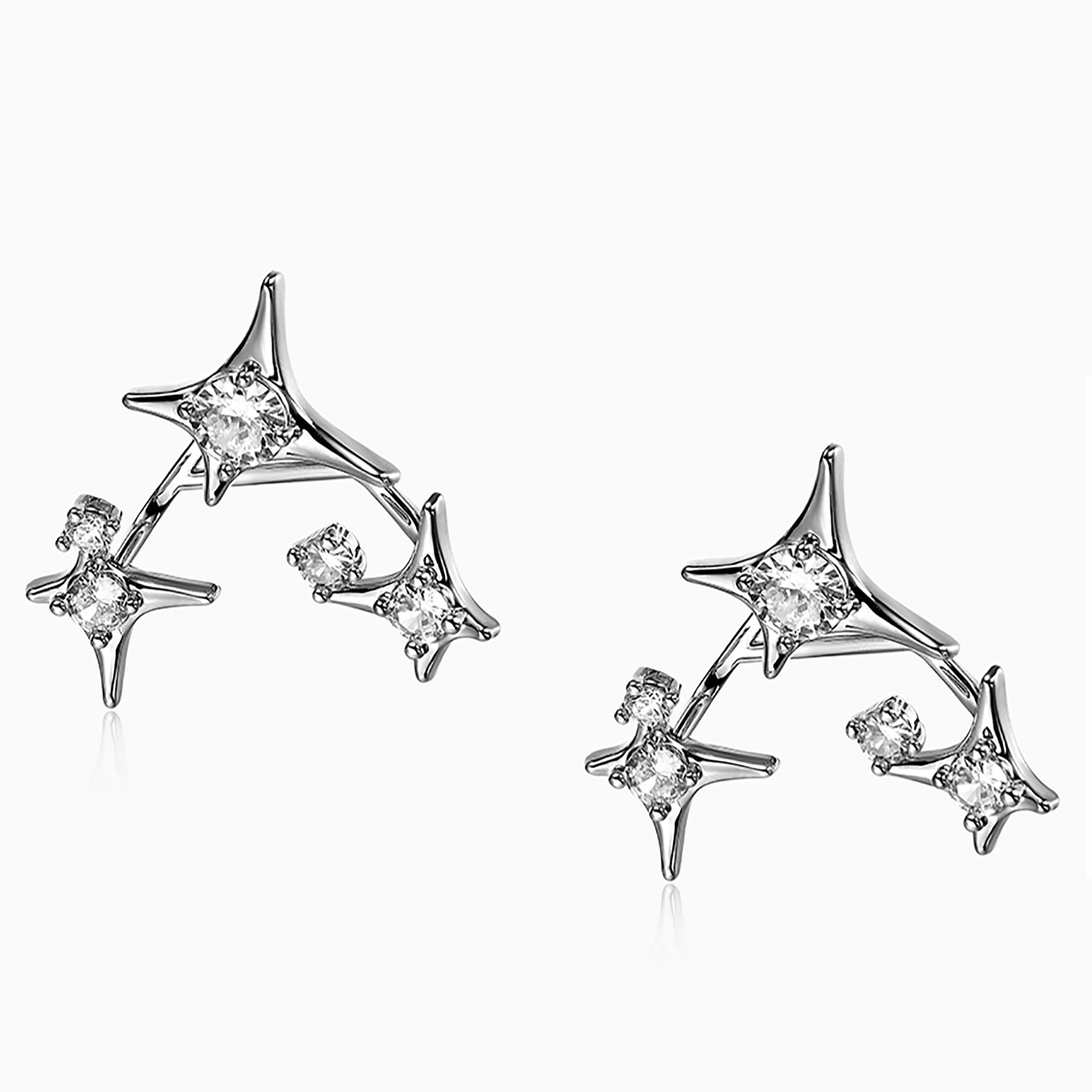 White Gold Plated w/ CZ Star Double Side Stud Earrings gift holiday