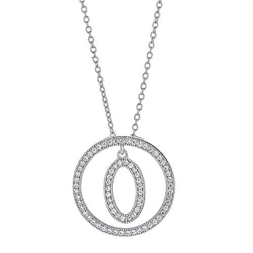 White Gold Plated Sterling Silver Circle CZ Initial Pendant Necklace