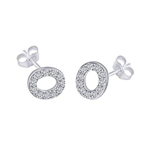 White Gold CZ Initial Stud Earrings