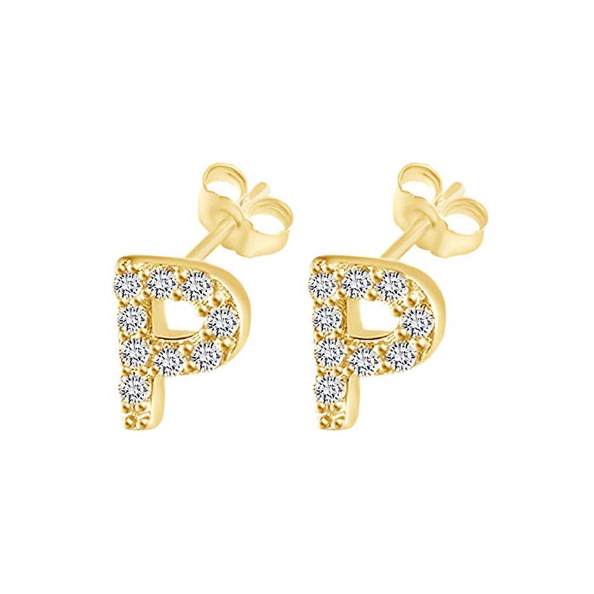 14K Gold Dipped CZ Initial Stud Earrings