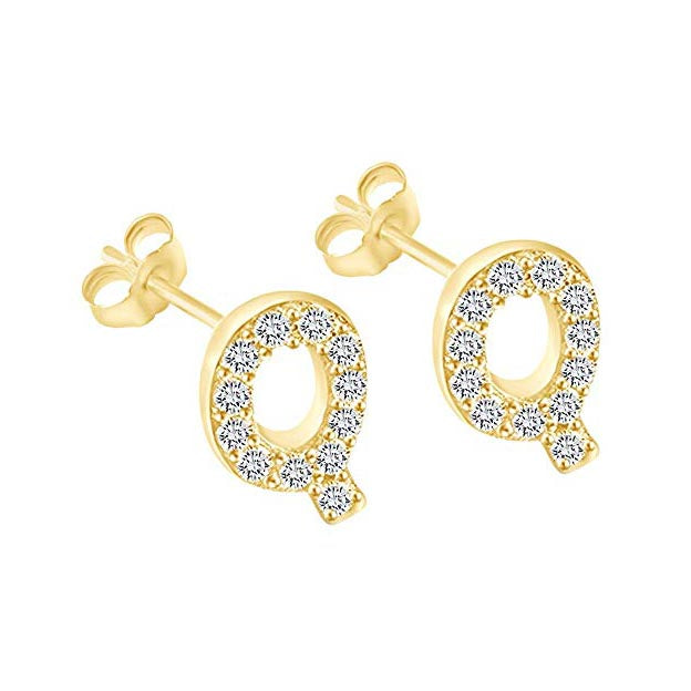 14K Gold Dipped CZ Initial Stud Earrings