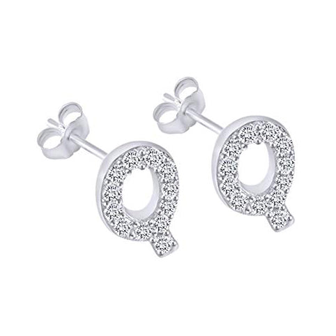 White Gold CZ Initial Stud Earrings