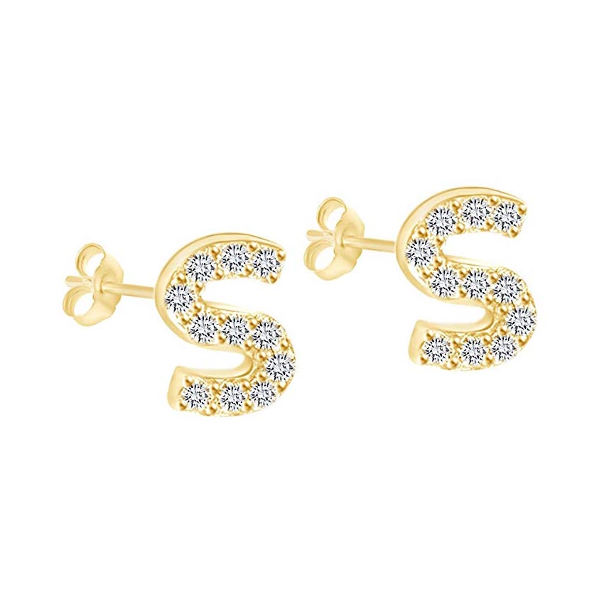 14K Gold Dipped CZ Initial Stud Earrings