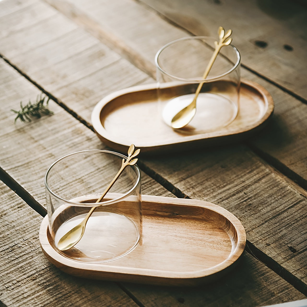 Glasses Coffee cup with Wooden Tray Set