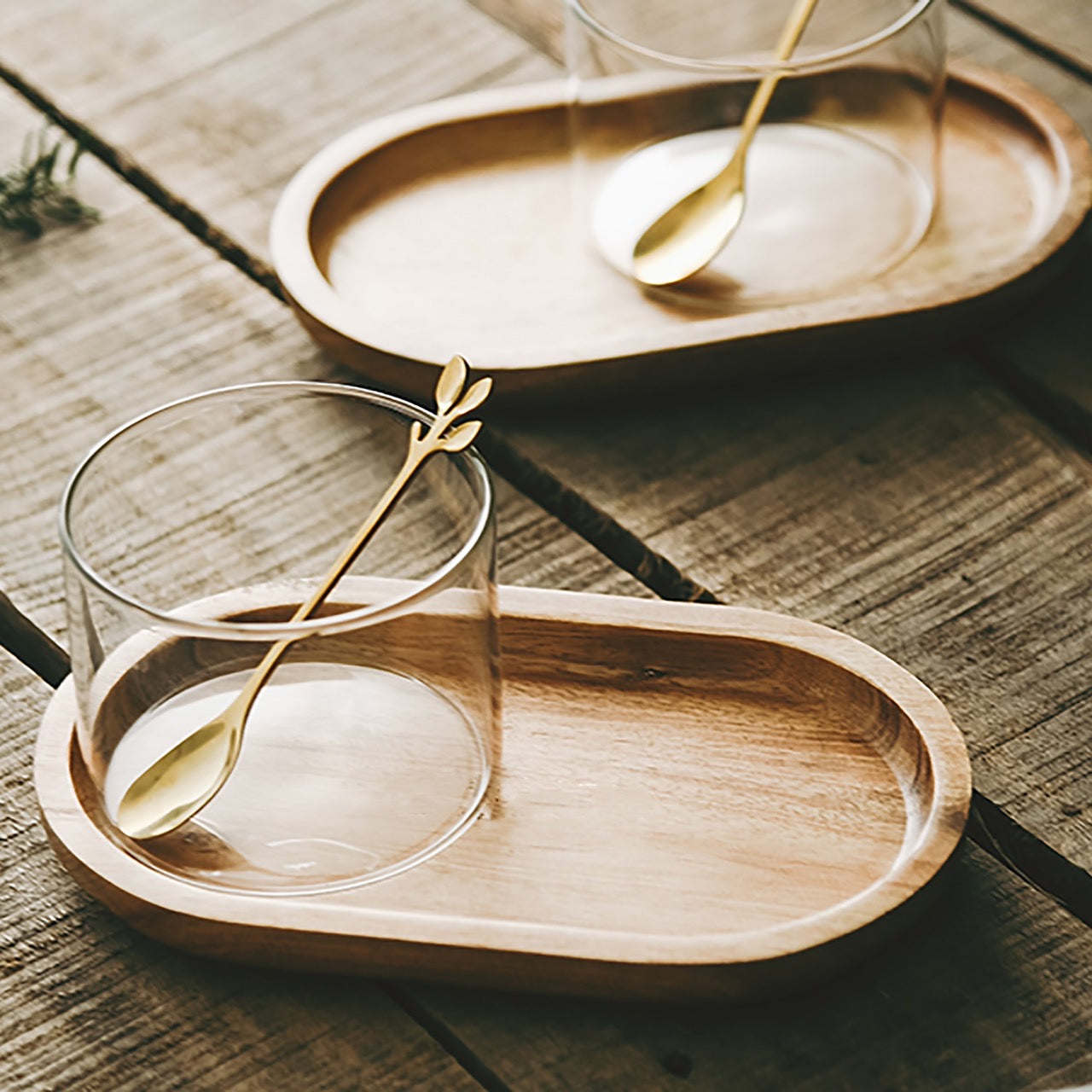 Glasses Coffee cup with Wooden Tray Set