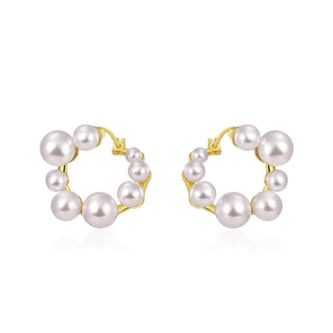 18K Gold Plated w/ Pearl Swirl Hoop Earrings gift holiday