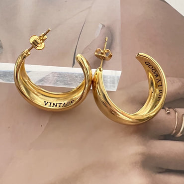 Vintage Gold Plated C Hoop Earrings Gift wedding influencer styling KOL / Youtuber / Celebrity / Fashion Icon