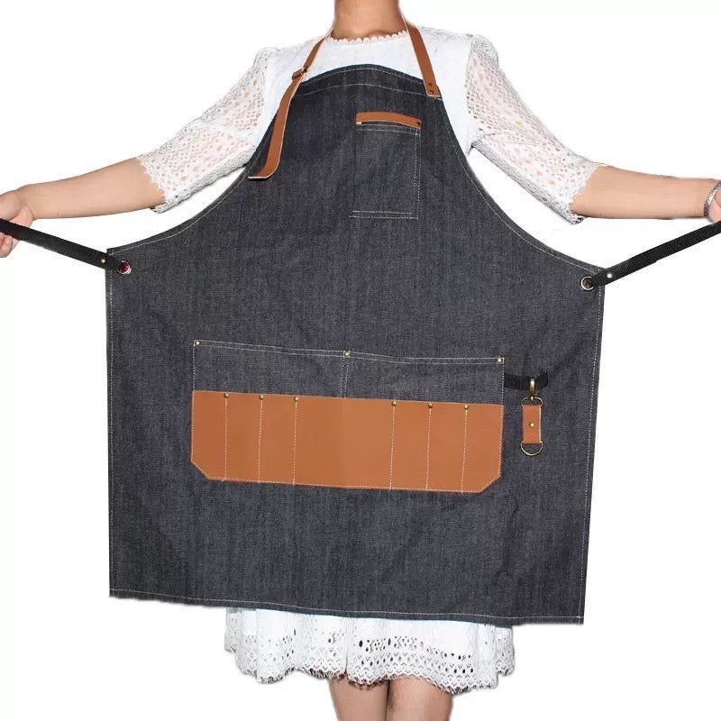 Apron w/ Leather Neck Strape - Denim