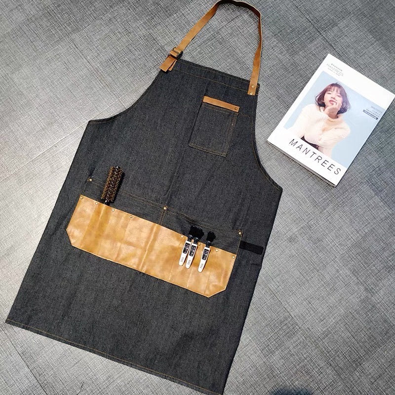 Apron w/ Leather Neck Strape - Denim