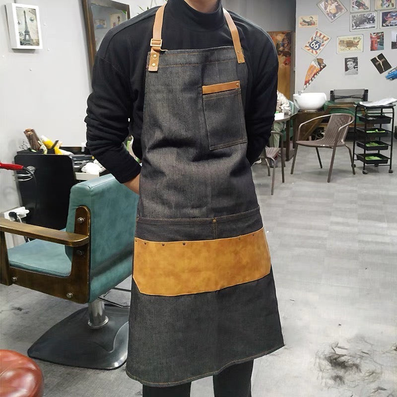 Apron w/ Leather Neck Strape - Denim