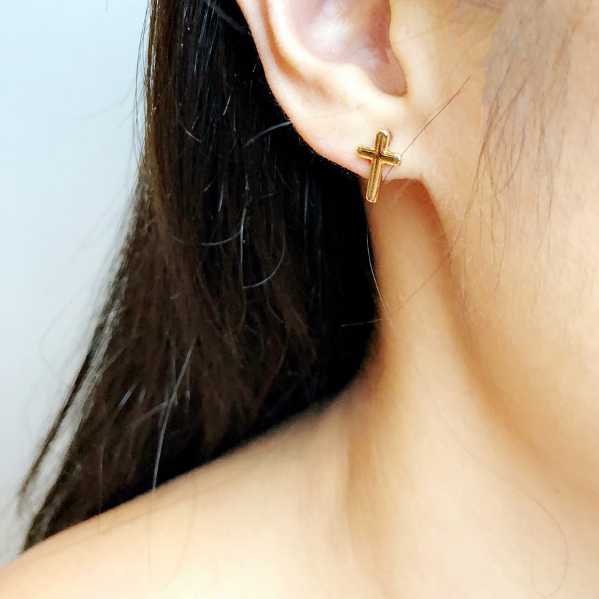 AnChus Gold Dipped Cross Stud Earrings