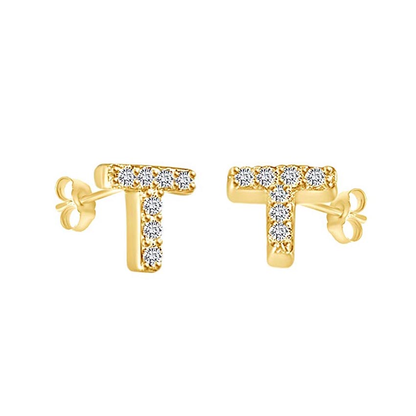 14K Gold Dipped CZ Initial Stud Earrings